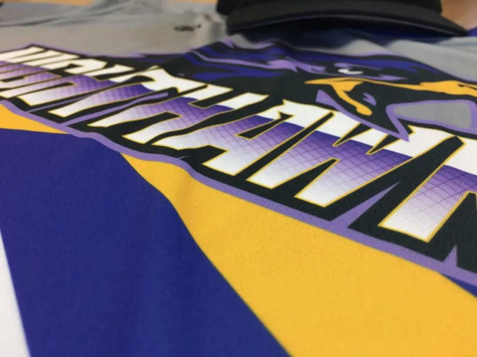 Close-up of a full-color sublimated team design on fabric
