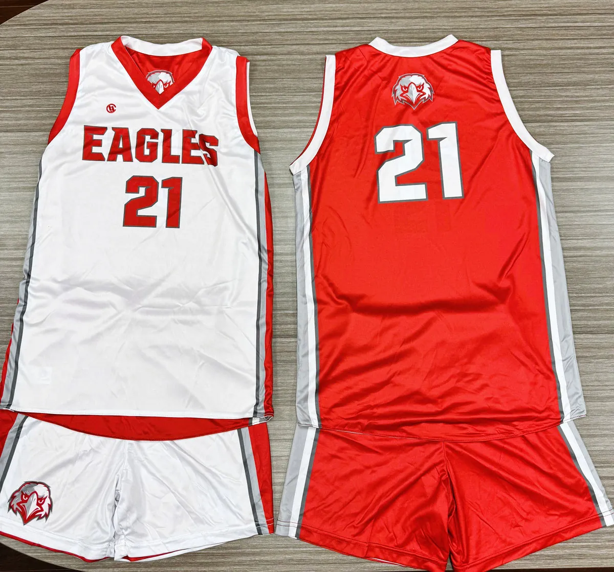 Home and away Eagles basketball uniforms